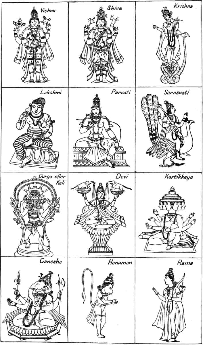 Tradisjonell framstilling av hindugudar.