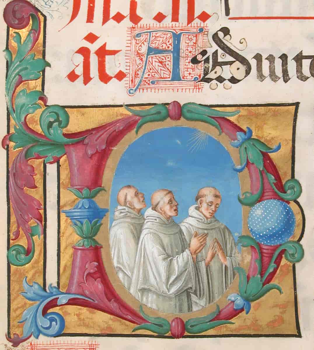 Initial med syngende munker (ca. 1500)