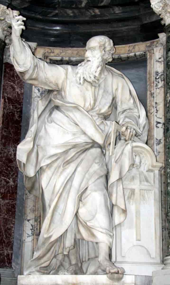 Statue av St. Tomas i San Giovannikirken i Roma. Han holder en vinkelhake i hånden.