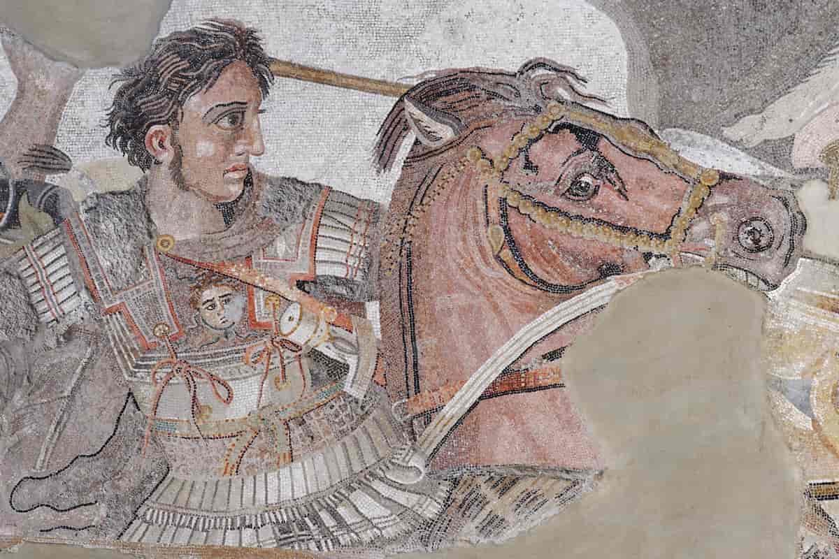 Aleksander den store til hest, detalj fra Aleksandermosaikken.