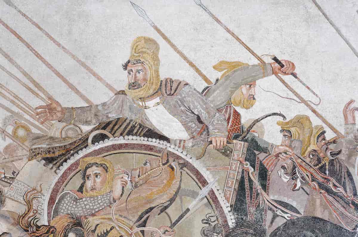 Perserkongen Dareios 3 tilbaketrekning; detalj fra Aleksandermosaikken