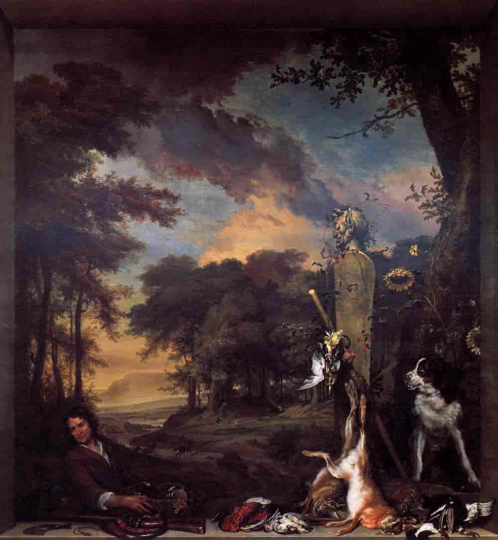 Landskap med jegere og dødt vilt, 1697