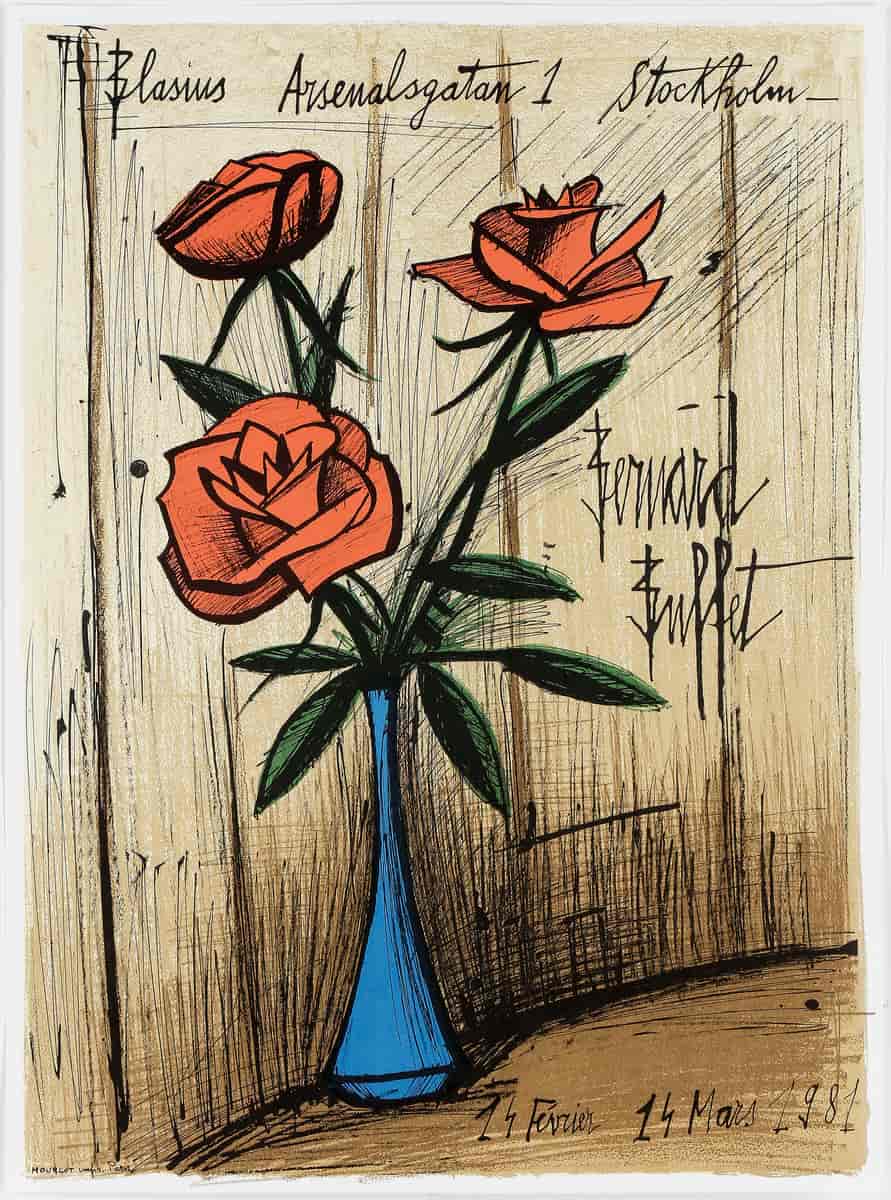 Trois roses dans un vase, affiche