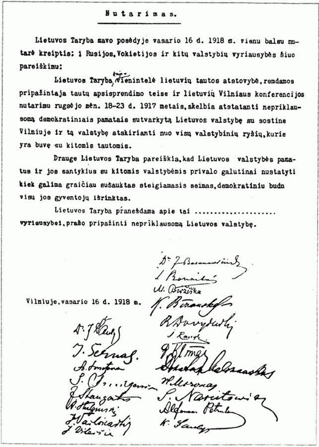 Litauens uavhengigetserklæring av 1918