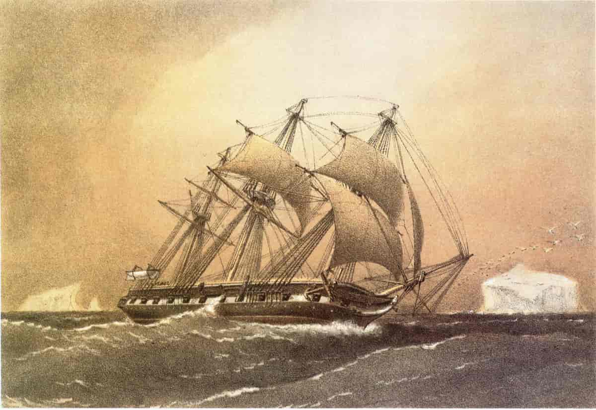 Maleri av HMS Challenger, 1858.