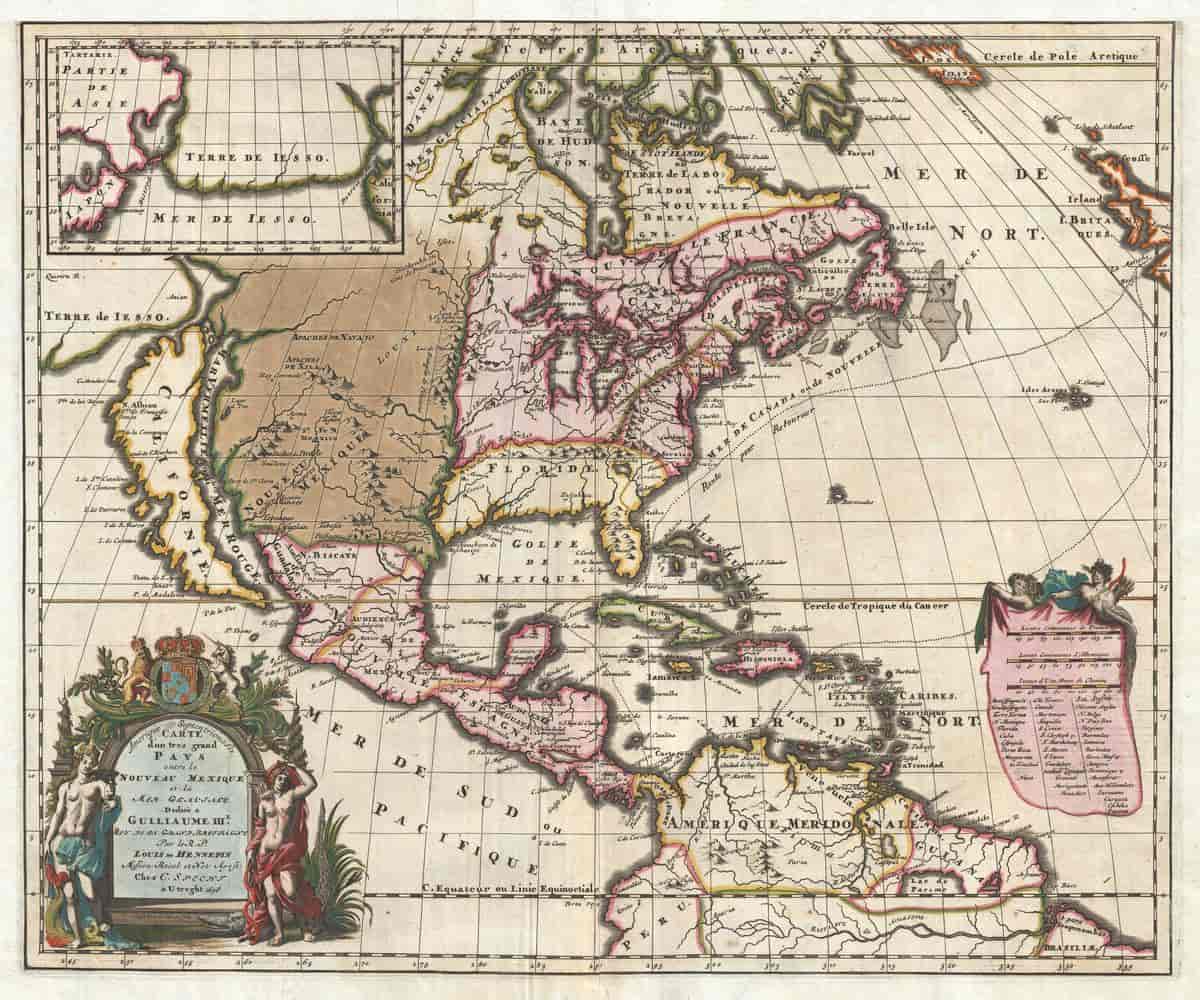 Hennepins kart over nord-amerika, 1698