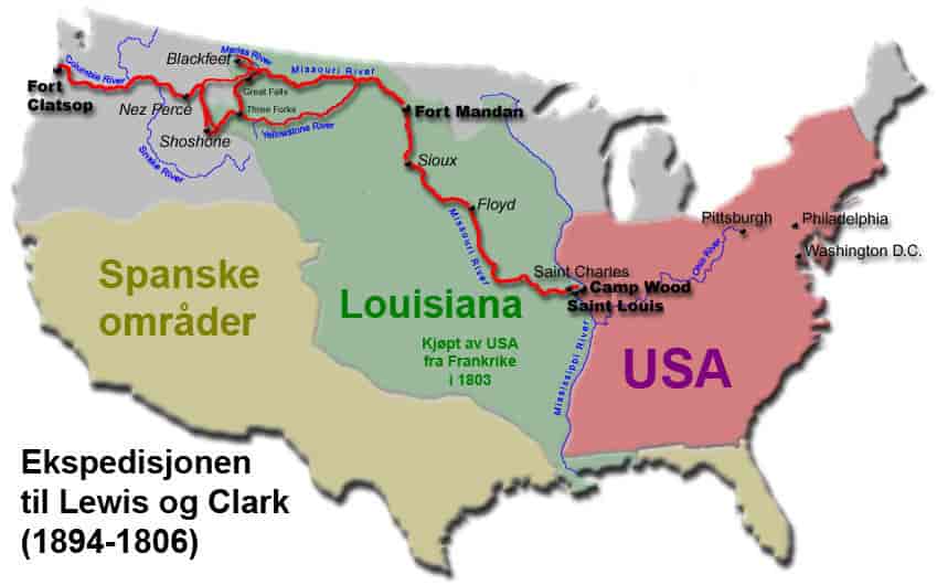 Kart over Lewis og Clarks ekspedisjon (1804-1806).