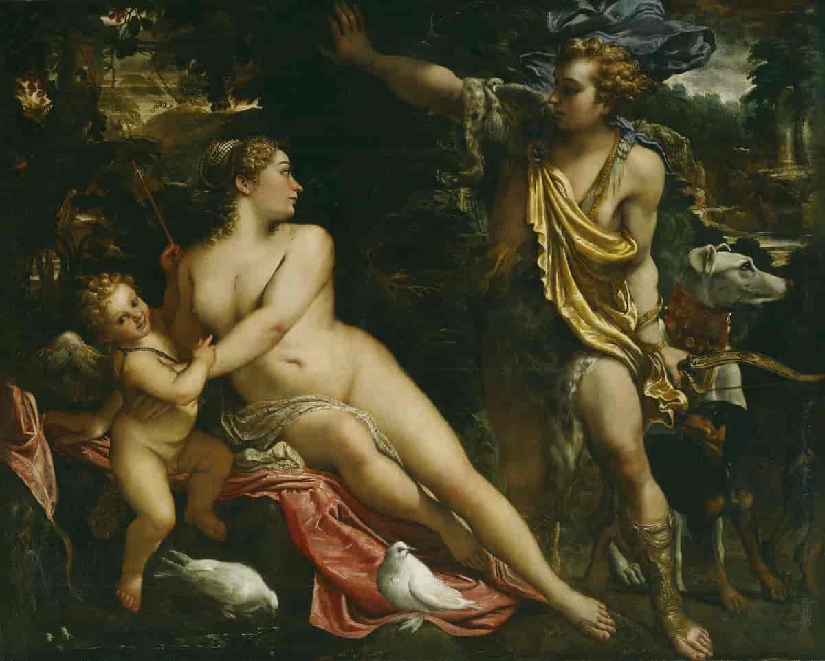 Venus og Adonis med Cupido