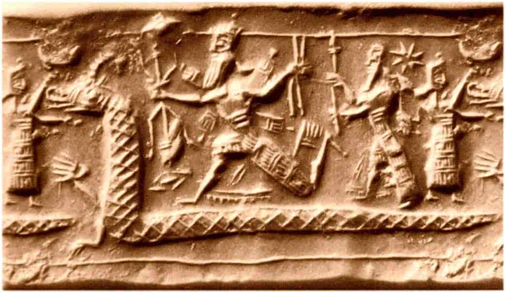 Babylonsk rullesegl som kan fremstille Marduks kamp mot Tiamat.