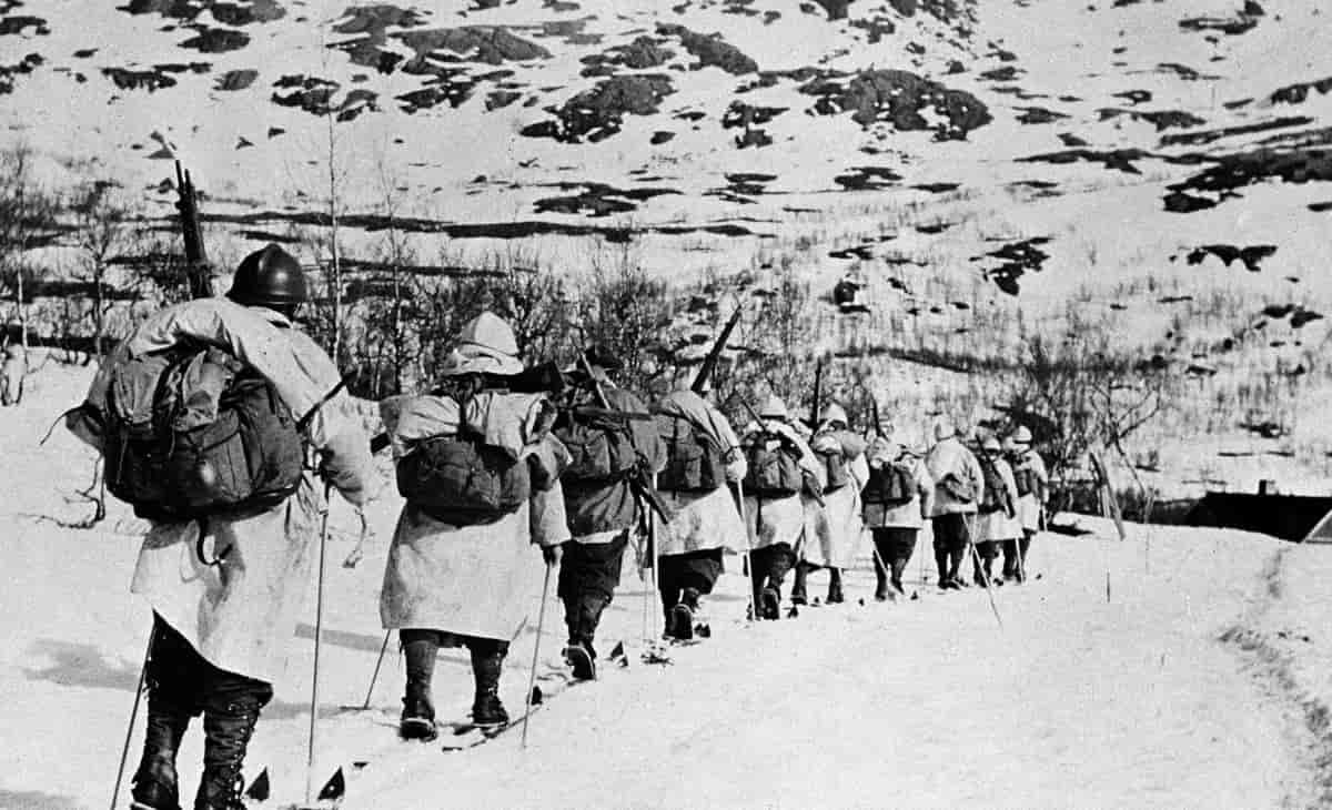 Franske alpejegere på ski under kampene ved Narvik.