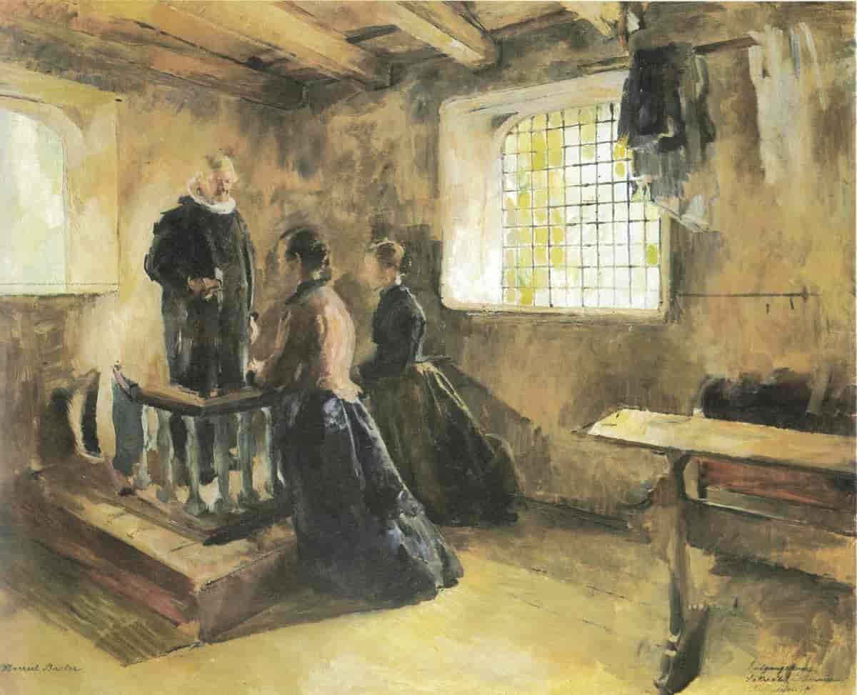 Dette maleriet av Harriet Backer fra 1892 viser "Inngangskoner i Tanum kirke"