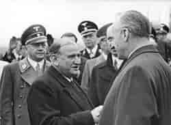 Dalladier møter Joachim von Ribbentrop og Adolf Wagner 30 september 1938