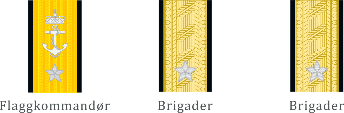 Flaggkommandør/brigader: Gradsmerke i henholdsvis sjøforsvaret, luftforsvaret og hæren