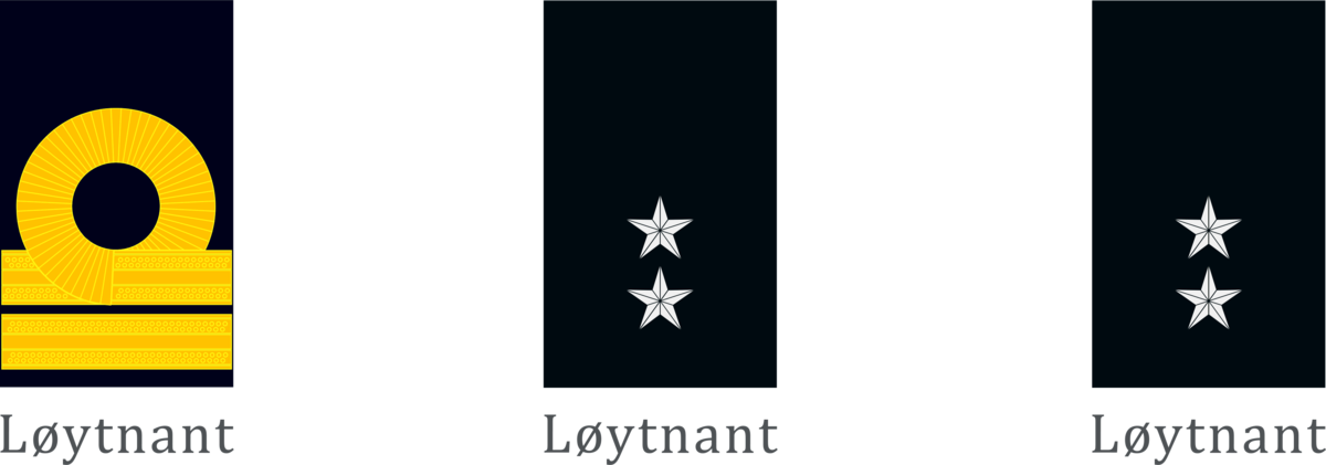 Løytnant: Gradsmerke i henholdsvis sjøforsvaret, luftforsvaret og hæren