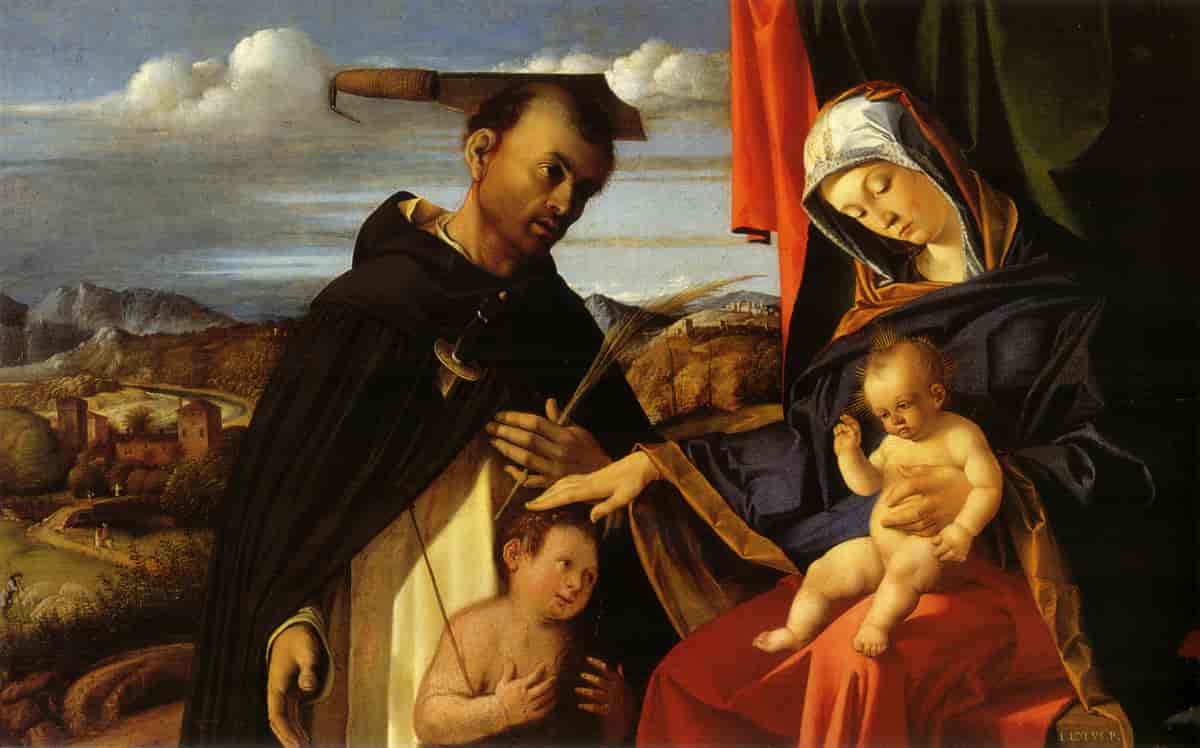 Madonna med barnet, St Peter Martyren og en giver