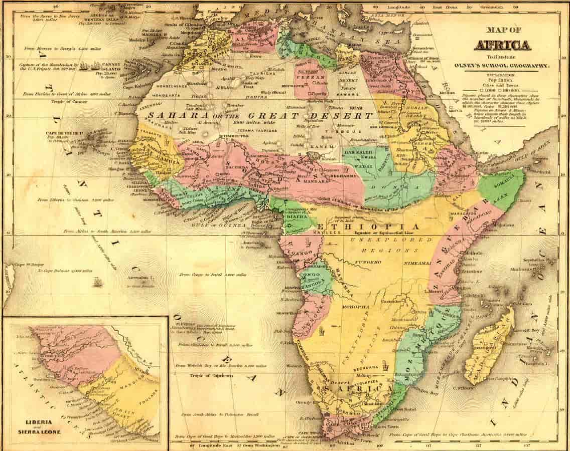 Kart over Afrika rundt 1840