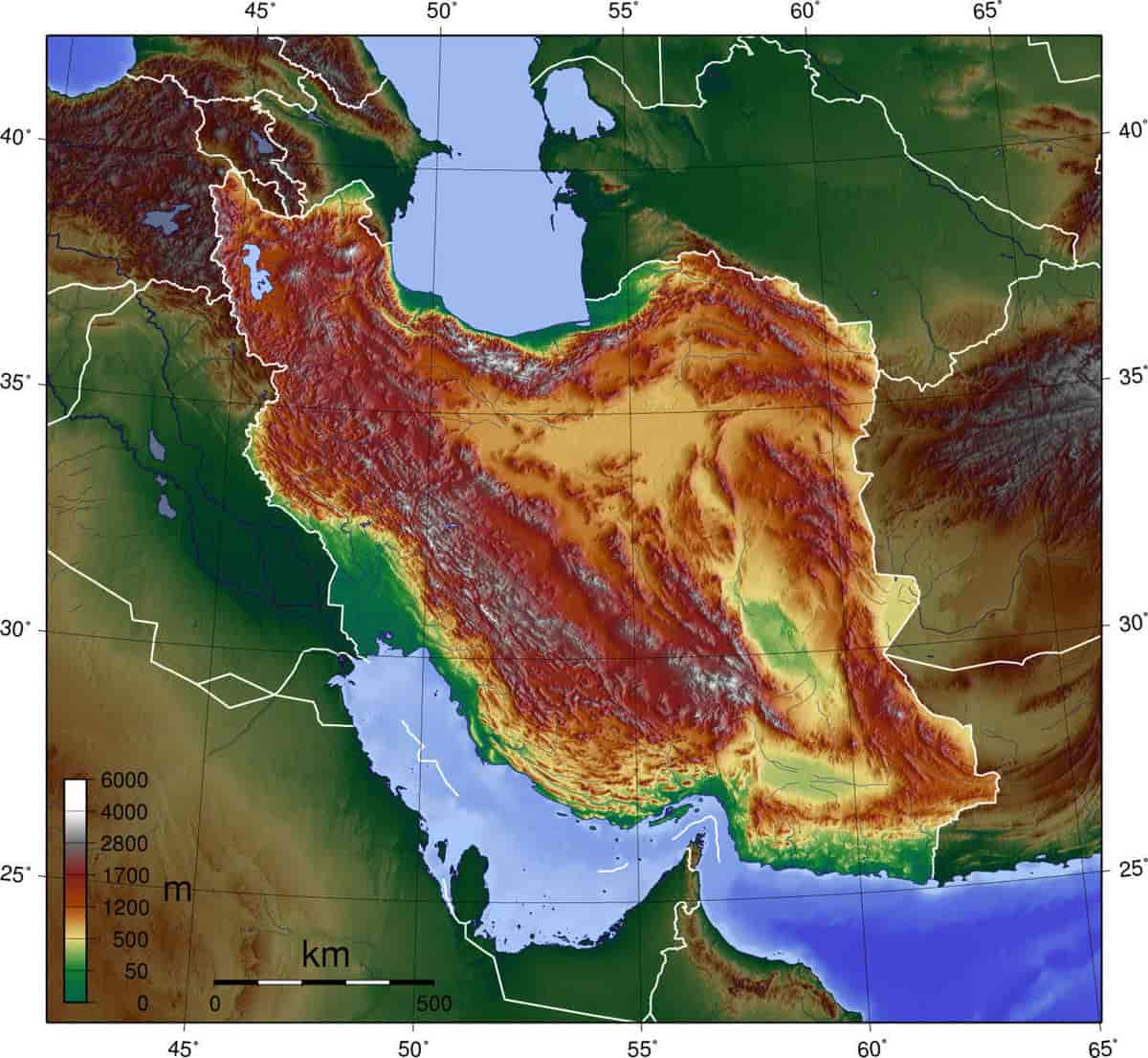 Topografisk kart over Iran