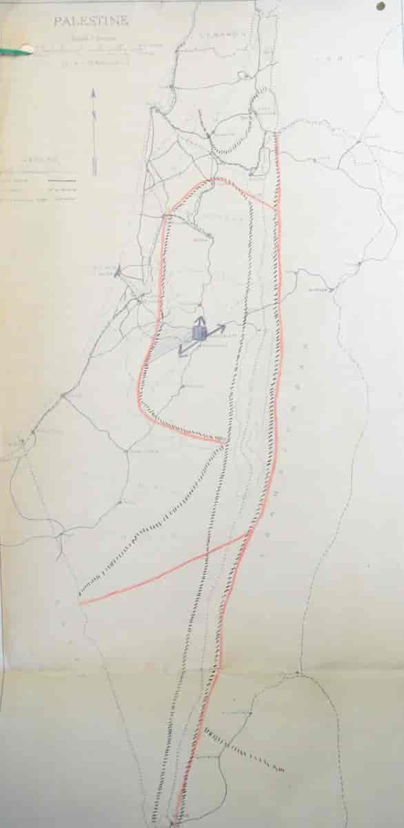 Kart over frontlinjene fra det britiske statsarkivet (hentet fra arkivmappen FO816/153)