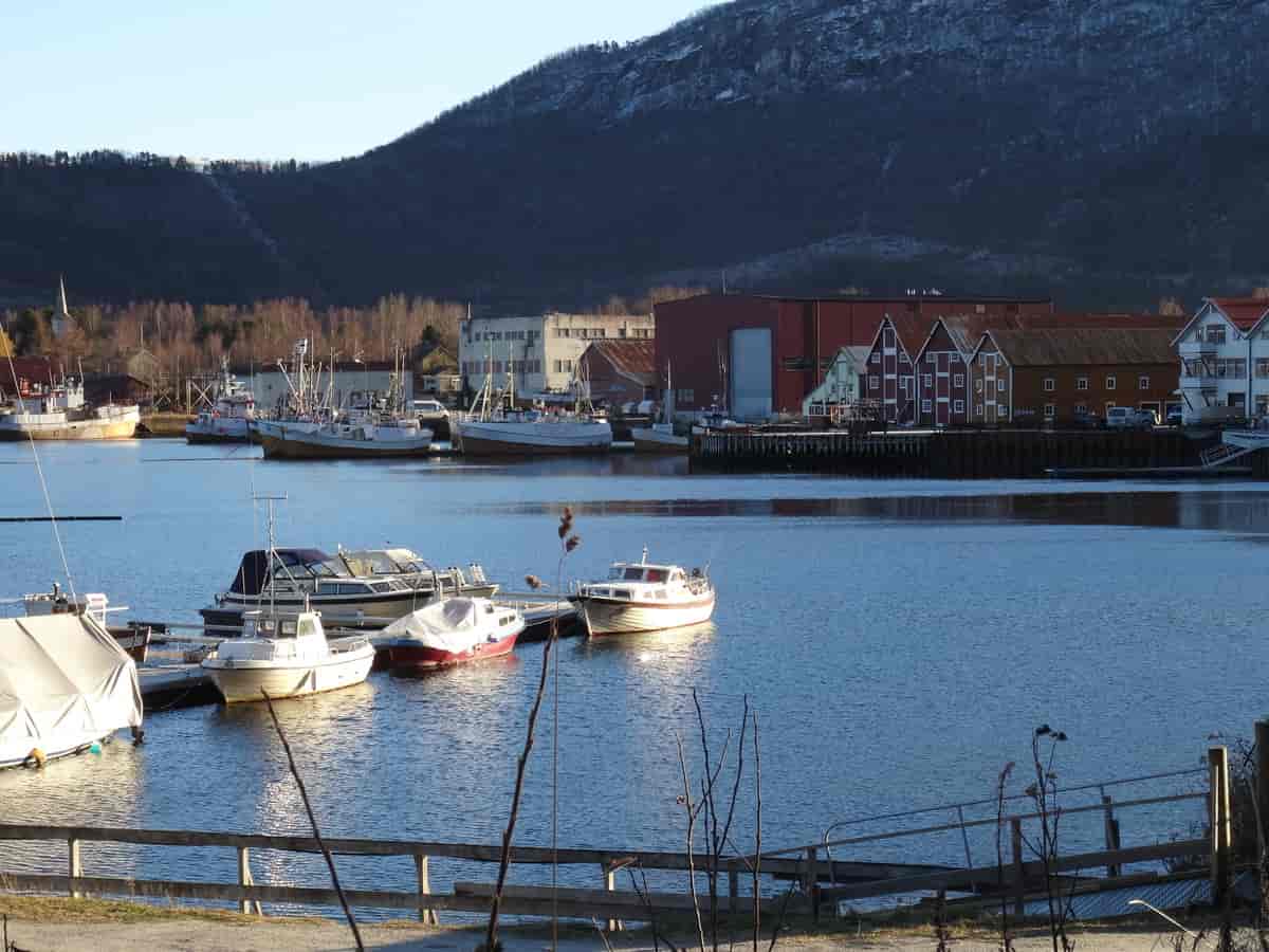 29. november 2015  Utsikt fra småbåthavma mot hotellet og Rognanbryggene