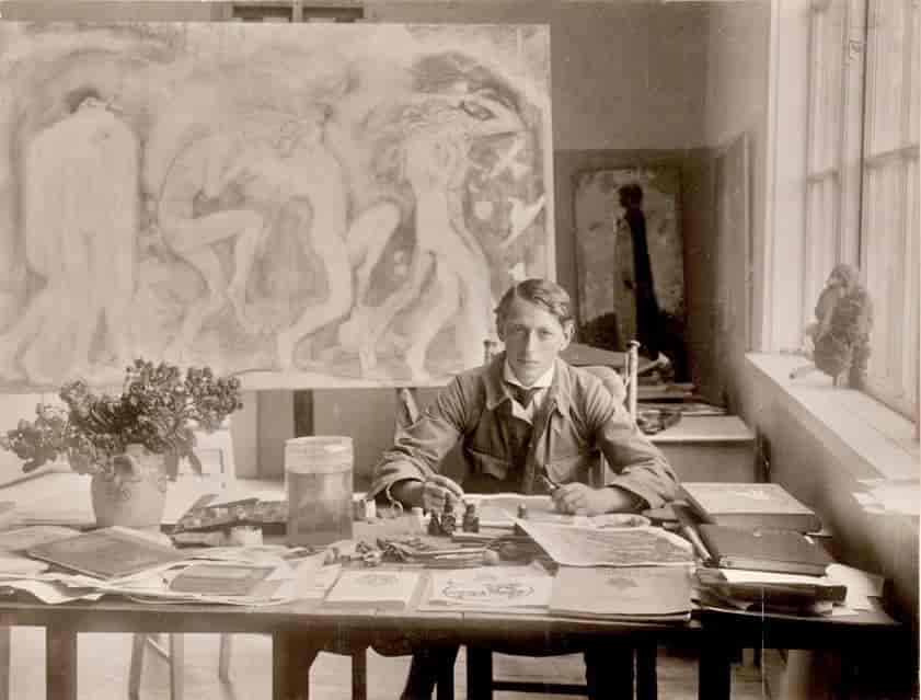 John Bauer ved sitt arbeidsbord (1904–1918)