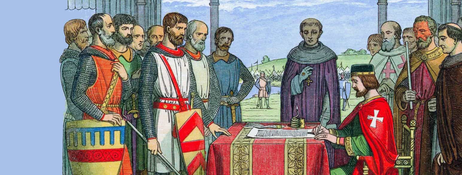 Johan uten land signerer Magna Carta i Runnymede i 1215