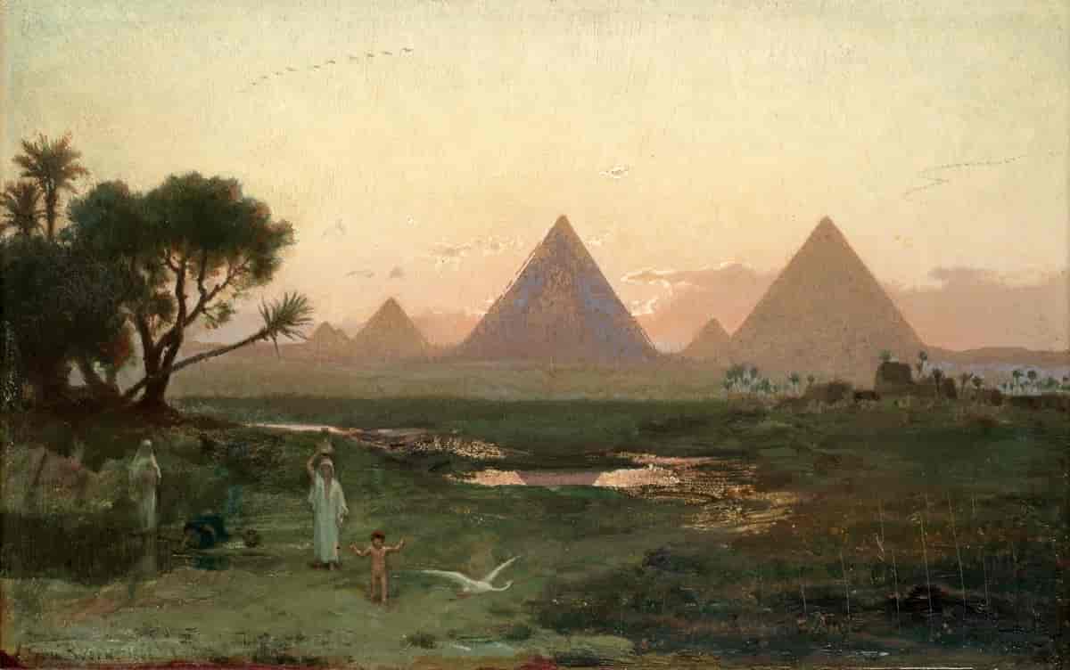 Gizapyramidene sett fra Nilens bredd.