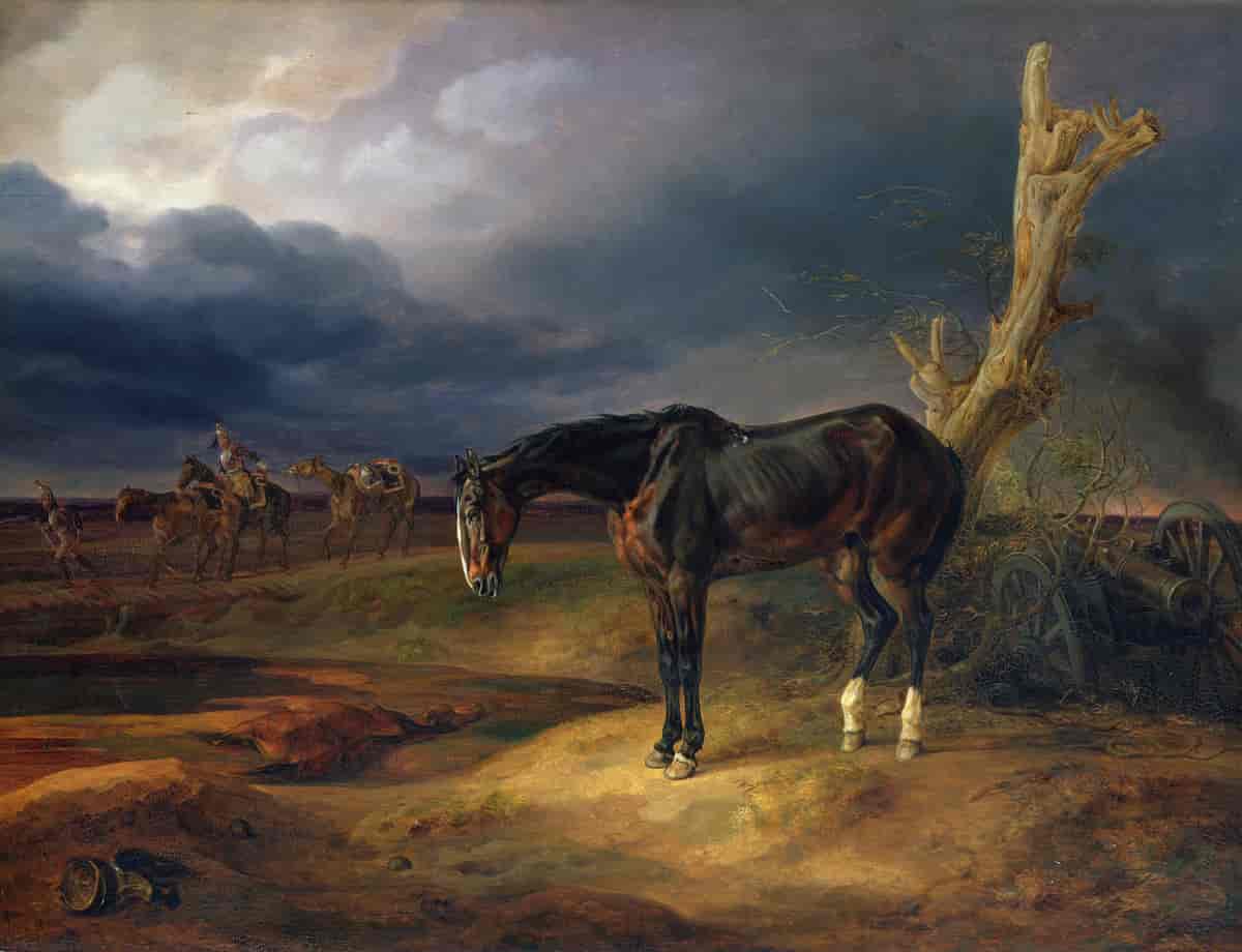  Eierløs hest på slagmarken ved Moshaisk i 1812