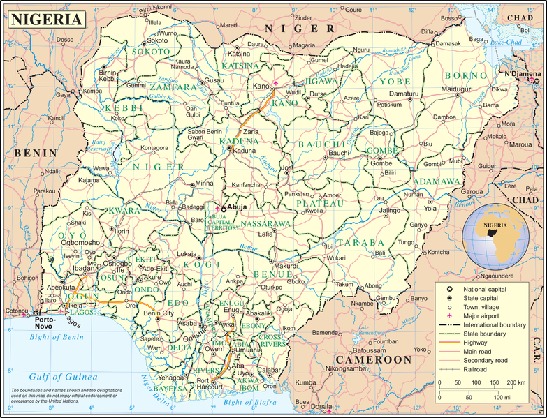 Politisk kart over Nigeria