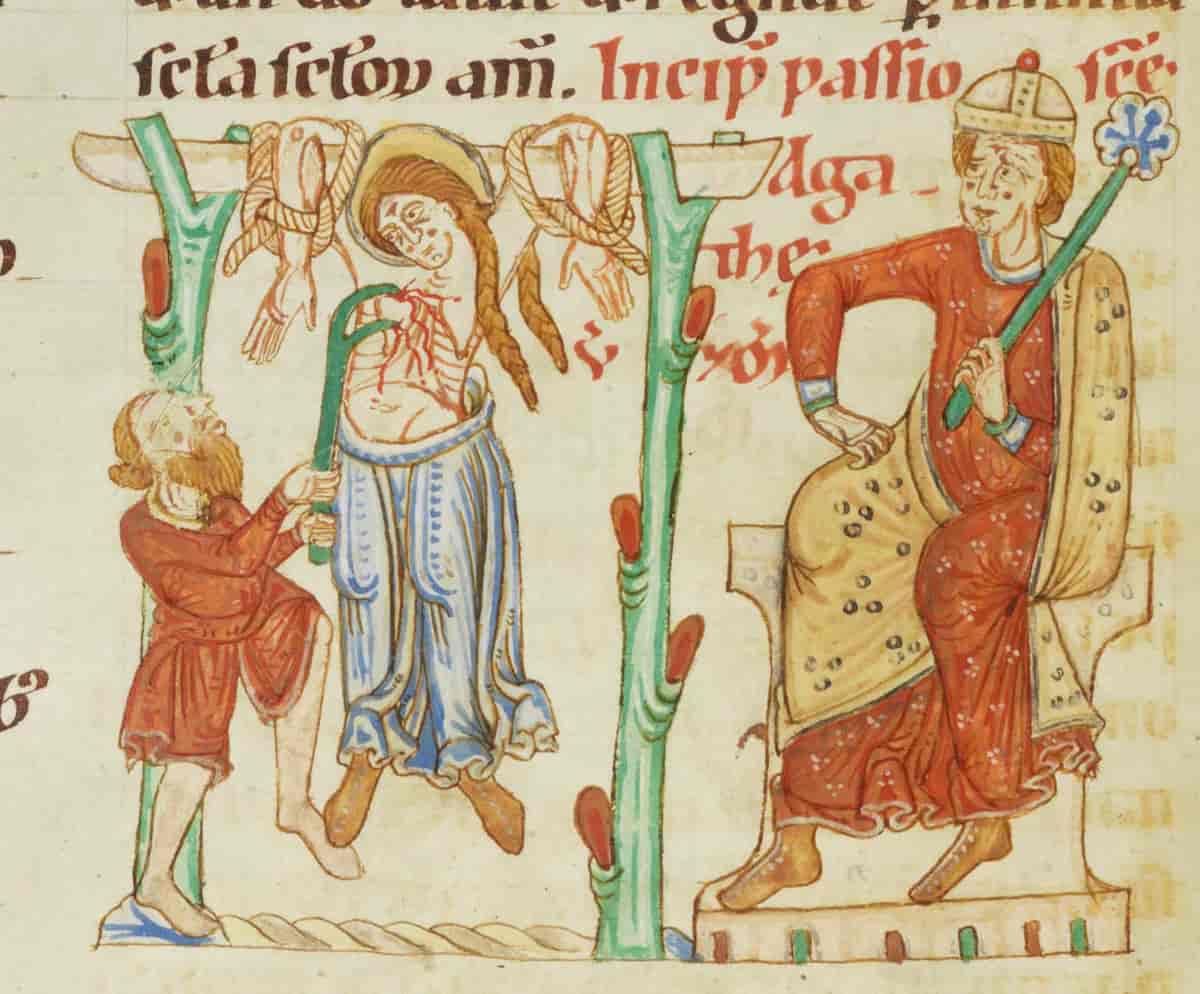 Agathas martyrium i manuskriptet  Weißenauer Passionale fra ca. 1170-1200