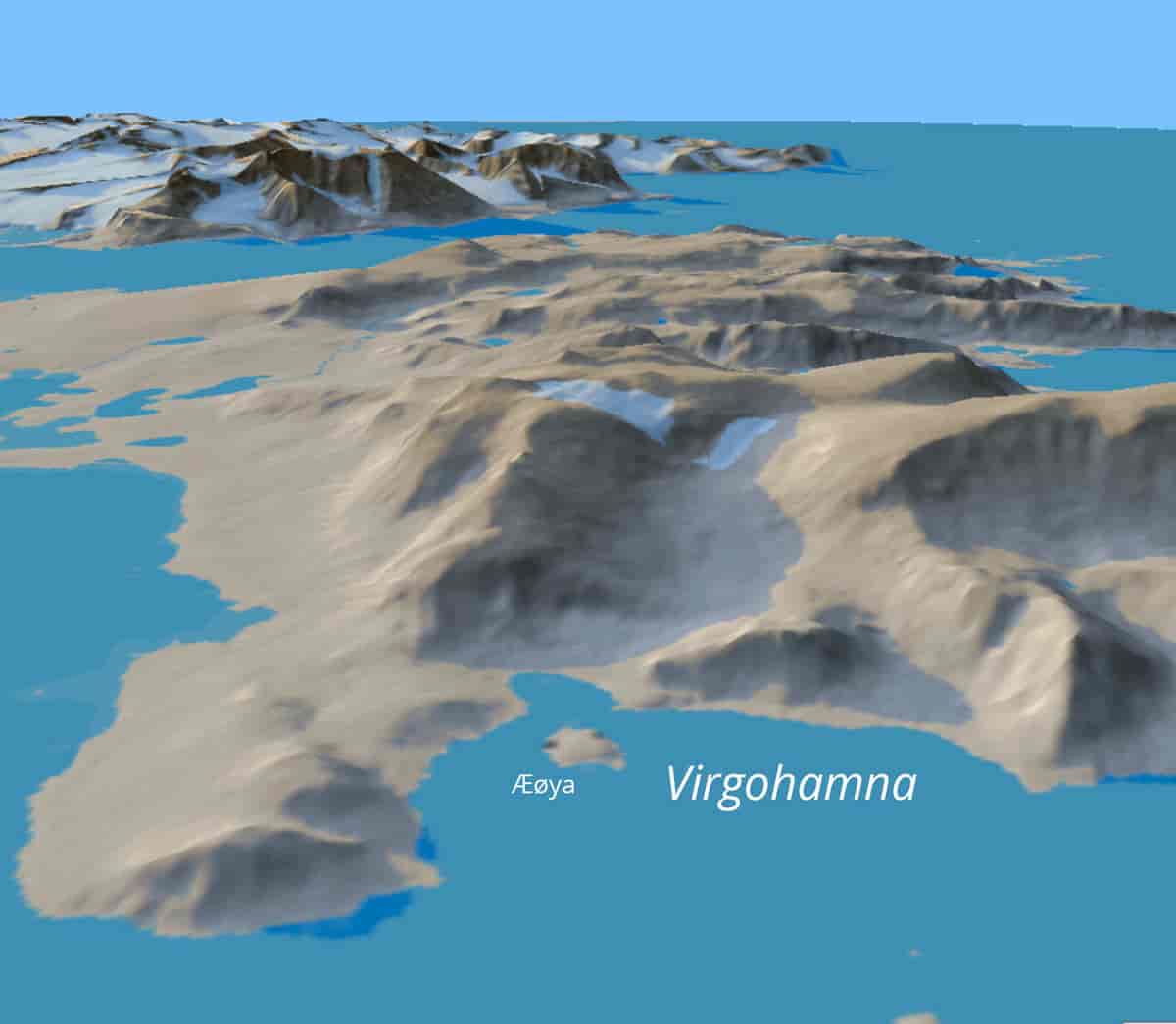 3D-kart av Virgohamna på Danskøya
