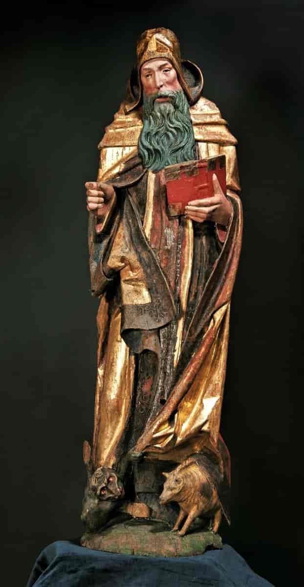 Statue av Antonius i et alterskap fra Kvæfjord kirke