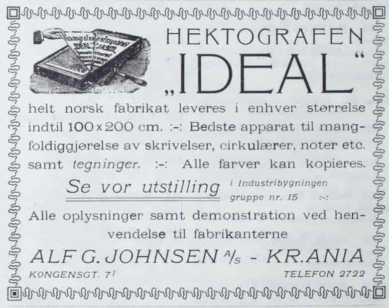 Reklameannonse for hektografen "Ideal" (ukjent årstall)