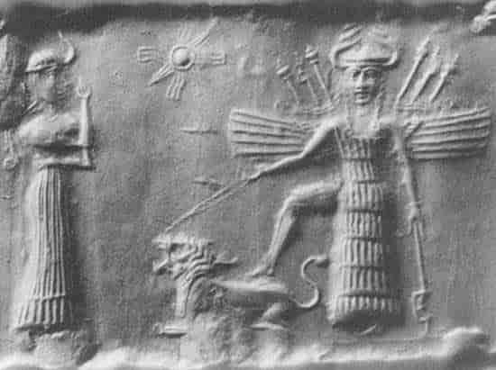Inanna med sin tjener Ninshubur