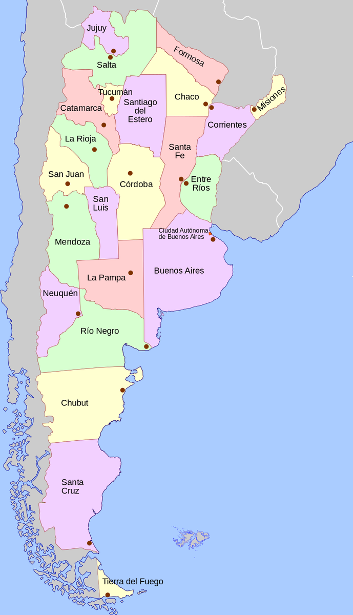 Kart over Argentinas provinser