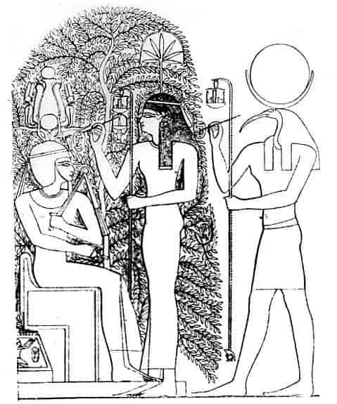 Hellig tre i Heliopolis, Egypt. Guden Thot skriver kongens navn.